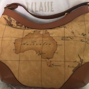 NEW Alviero Martini Hobo everyday euro map gold hardware leather trim
